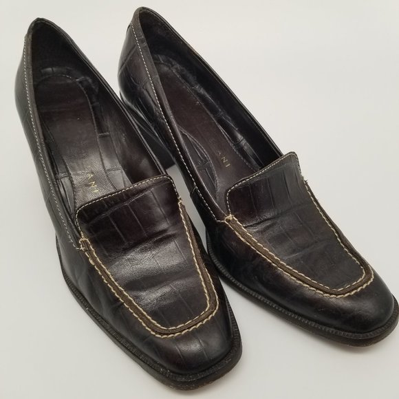 ANTONIO MELANI ITALIAN BROWN ALLIGATOR PATTERNED LEATHER LOAFERS WITH 2.5" HEEL - Picture 2 of 6